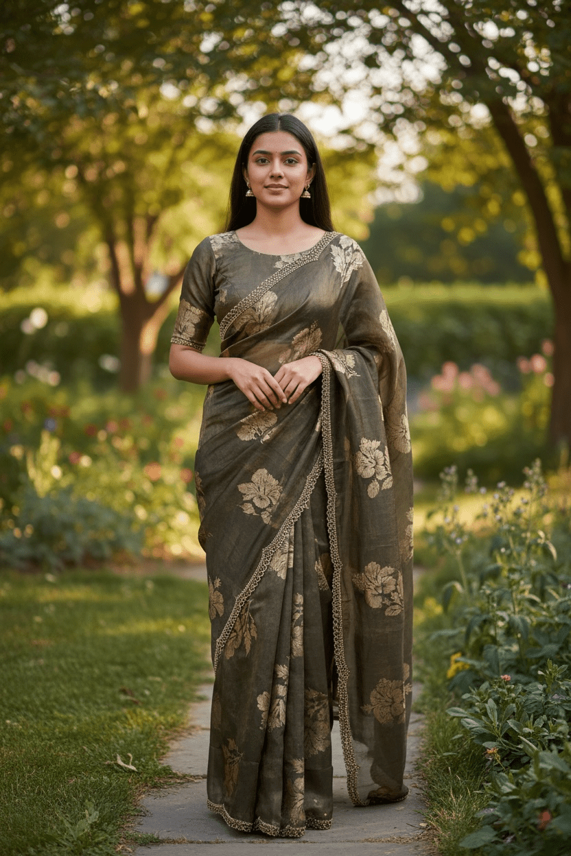 Grey - Floral Printed Blouse Piece - UK stock - 24hr Dispatch - RS2504 VP - Prachy Creations