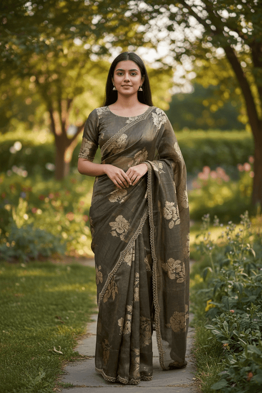 Grey - Floral Printed Blouse Piece - UK stock - 24hr Dispatch - RS2504 VP - Prachy Creations