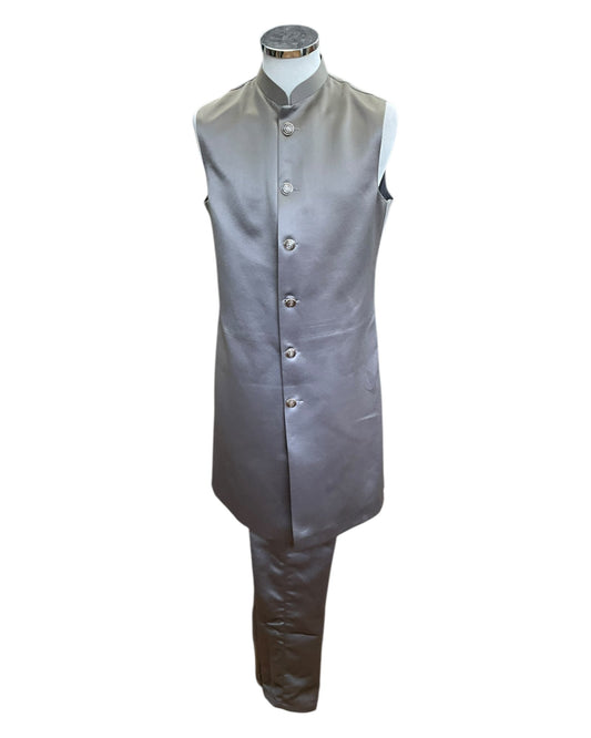 Grey - PREMIUM Mens Knee Length Jacket with Long Waistcoat - Sherwani / Indo Western - Fantastic Fit - KCS6633 05RY25 - Prachy Creations