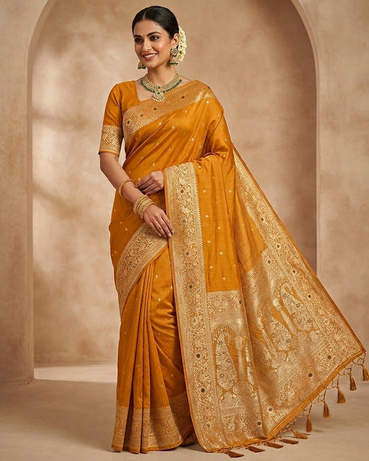 Haldi / Mustard Yellow 2 - Traditional Handloom Saree with Blouse Piece - UK stock - 24hr Dispatch - SP2630 KP - Prachy Creations