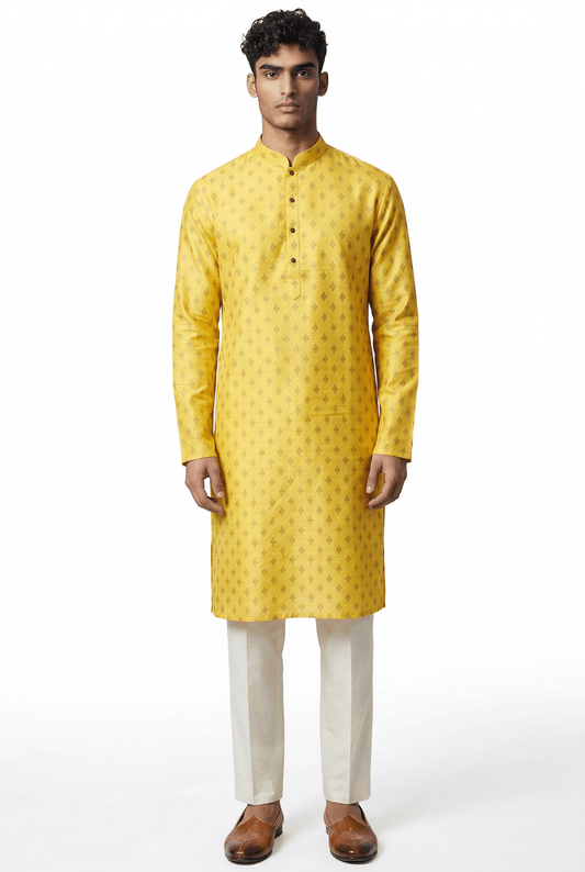 Haldi Yellow - Fantastic Mens Indian Kurta set - Weddings / Walimas , Sangeet, Eid, Mehndi / Henna - NAD2505 01KP25 - Prachy Creations