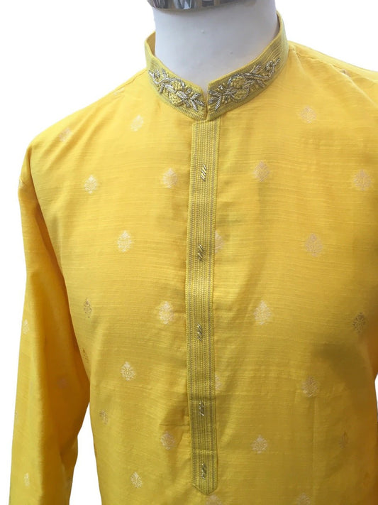 Haldi Yellow Handloom Banarasi Mens Kurta Set - UK Stock - 24h Dispatch - Karbhari35 VT 0223 - Prachy Creations
