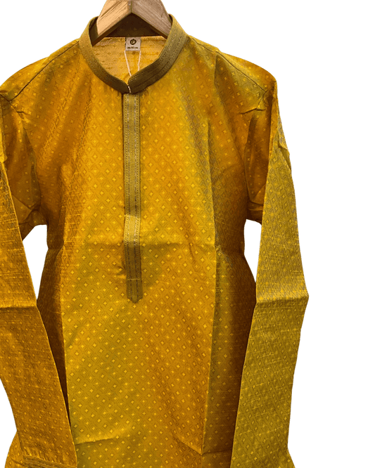 Haldi Yellow - Handloom Woven Mens Indian Kurta set with Trousers - UK Stock - Weddings / Walimas , Sangeet, Diwali, Eid, Mehndi / Henna - EM11093 05KP26 - Prachy Creations