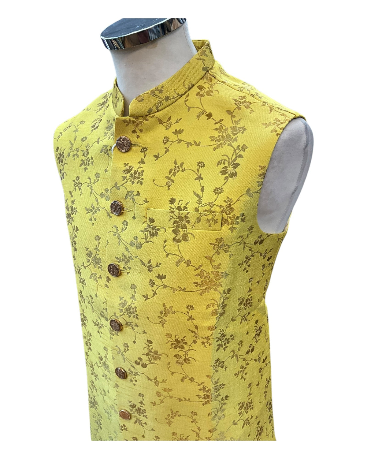 Haldi Yellow - Rich Brocade - Mens Traditional Waistcoat - UK Stock - VNS-JKT01 10KK25 - Prachy Creations