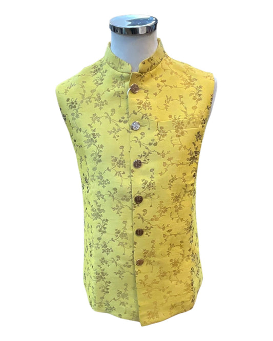 Haldi Yellow - Rich Brocade - Mens Traditional Waistcoat - UK Stock - VNS-JKT01 10KK25 - Prachy Creations