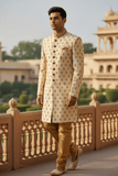 Hand embroidered Cream Sherwani with churidar trousers - SNC88KYP 1018 - Prachy Creations
