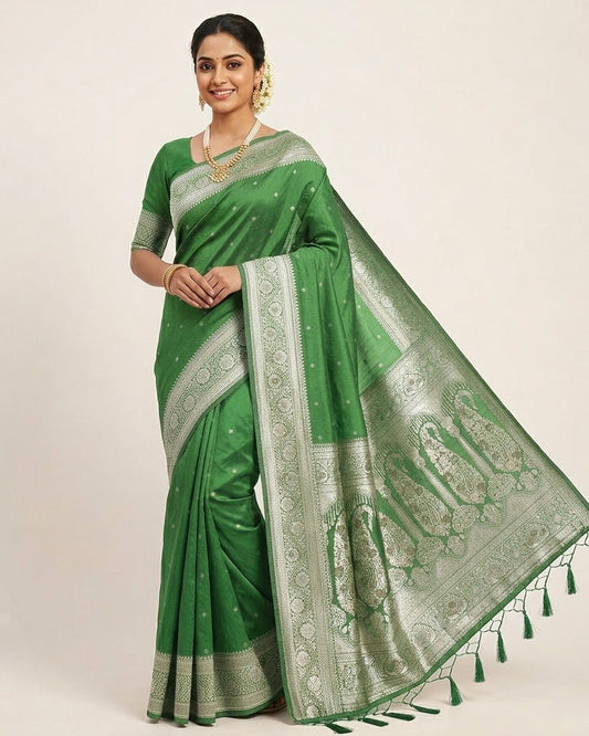 Henna Green - Traditional Handloom Saree with Blouse Piece - UK stock - 24hr Dispatch - SP2630 KP - Prachy Creations
