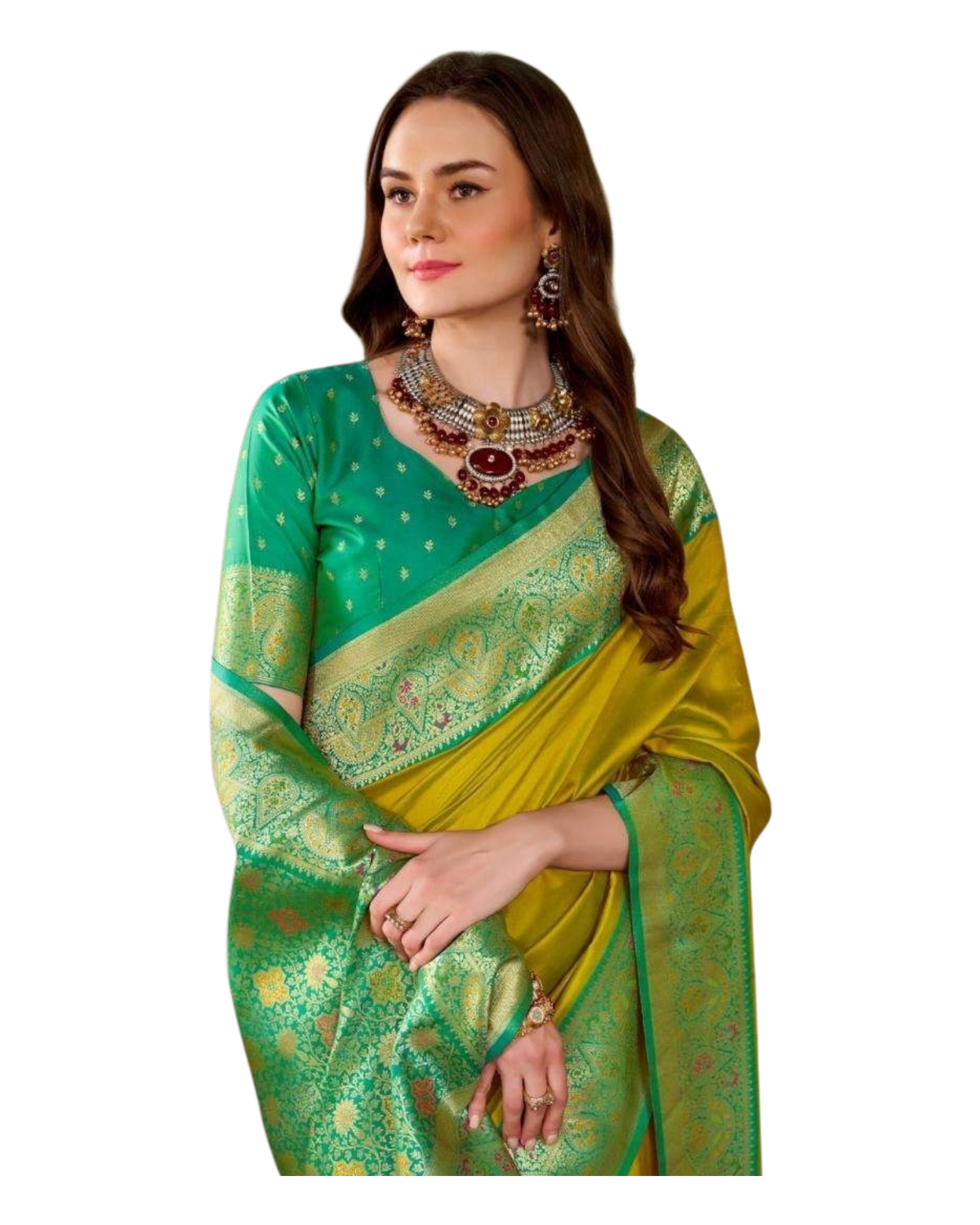 Henna Yellow - Silky Handloom Banarasi Saree with Blouse Piece - 12KH25 RP387 - Prachy Creations