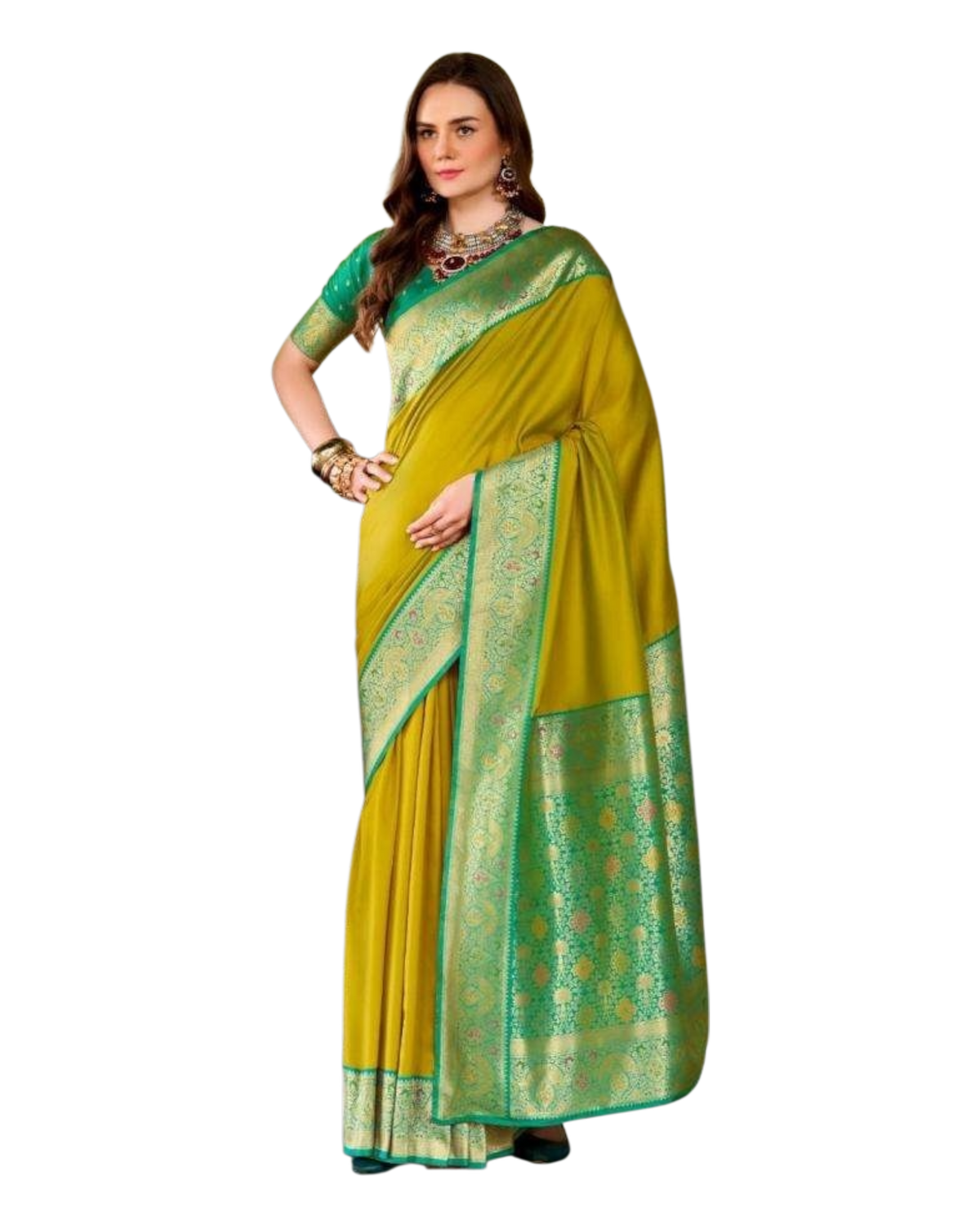 Henna Yellow - Silky Handloom Banarasi Saree with Blouse Piece - 12KH25 RP387 - Prachy Creations
