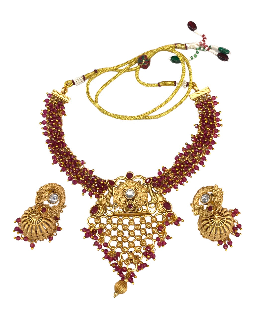 Magenta - Gold Finish Choker Necklace set - Bollywood - Weddings - HR1028 KT 0523