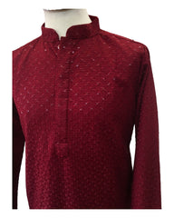 Maroon - Rich Lucknowi Cotton Men's Churidar Kurta Set  -  YD2306 KC 0623