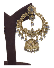 Grey - Antique Gold Finish Traditional Indian Earrings - NIR785 Ap 0523