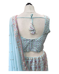 Sky Blue - Chiffon Lucknow Lehenga Set - UK Stock - 24h Dispatch - AF2326 TP 0523