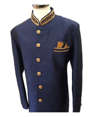 Raw Silky Navy Blue Sherwani with Hand Embroidery - YD2304 RV 0523