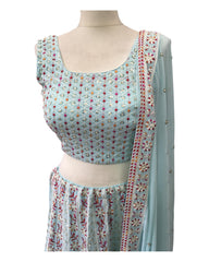 Sky Blue - Chiffon Lucknow Lehenga Set - UK Stock - 24h Dispatch - AF2326 TP 0523