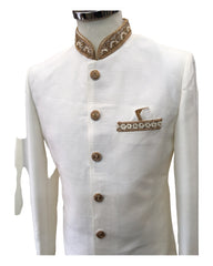 Raw Silky Off White Sherwani with Hand Embroidery - YD2304 RV 0523