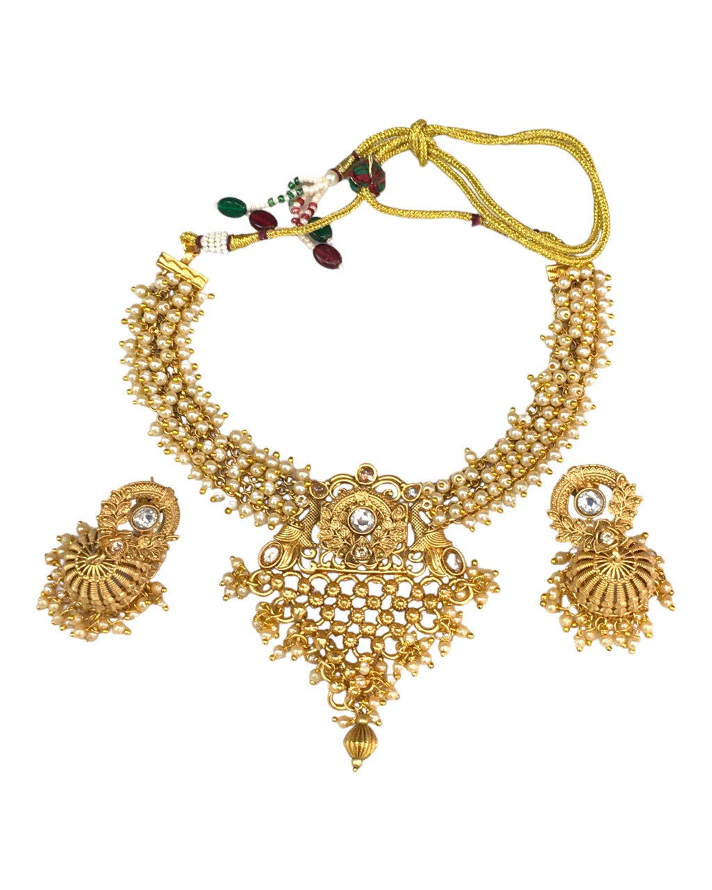 Gold - Gold Finish Choker Necklace set - Bollywood - Weddings - HR1028 KT 0523