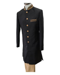 Raw Silky Black Sherwani with Hand Embroidery - YD2304 RV 0523