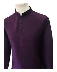 Dark Purple - Mens Plain Silky Kurta Set with matching smart trousers - Great with Waistcoats YD2320 KJ 0623