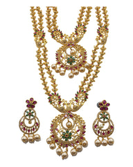 Multi - Gold Finish Double Necklace set - Bollywood - Weddings - MSK12 VC 0523