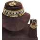 Blue - Antique Gold Finish Choker Necklace set - Bollywood - Weddings - MNA756  KY 0523