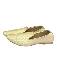 Very Comfortable Gold Brocade Loafer Style Mojri - Indian Mens shoes - Mojari , Khossay -  YD2305