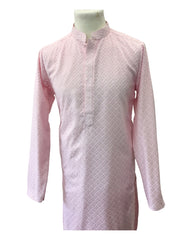 Baby Pink - Rich Lucknowi Cotton Men's Churidar Kurta Set  -  YD2307 KH 0623