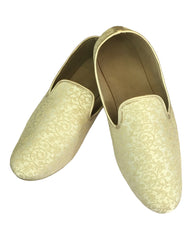 Very Comfortable Gold Brocade Loafer Style Mojri - Indian Mens shoes - Mojari , Khossay -  YD2305