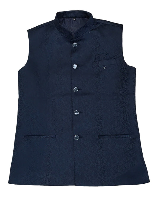 Navy Blue - Self Brocade Indian Mens Waistcoat / Bandi - Bollywood - CS2303 KT 0523