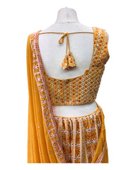 Mustard Yellow Chiffon Lucknow Lehenga Set - UK Stock - 24h Dispatch - AF2326 TP 0523