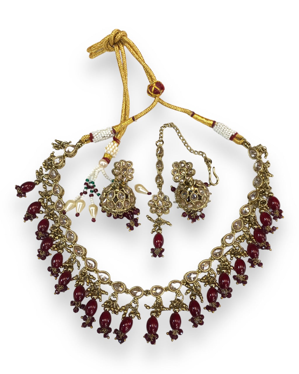 Maroon - Antique Gold Finish Choker Necklace set - Bollywood - Weddings - HB972 KY 0523