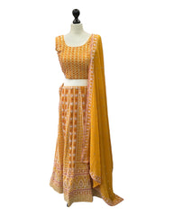 Mustard Yellow Chiffon Lucknow Lehenga Set - UK Stock - 24h Dispatch - AF2326 TP 0523