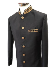 Raw Silky Black Sherwani with Hand Embroidery - YD2304 RV 0523