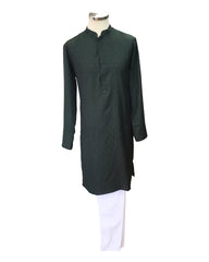 Bottle Green - Silky Self Woven Men's Churidar Kurta Set  -  YD2312 KJ 0623