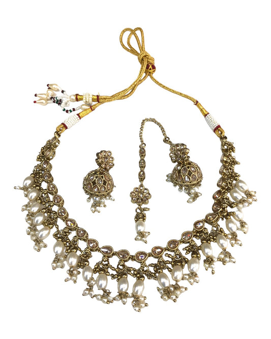 Gold Stones - Antique Gold Finish Choker Necklace set - Bollywood - Weddings - HB972 KY 0523