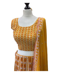 Mustard Yellow Chiffon Lucknow Lehenga Set - UK Stock - 24h Dispatch - AF2326 TP 0523