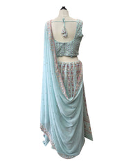 Sky Blue - Chiffon Lucknow Lehenga Set - UK Stock - 24h Dispatch - AF2326 TP 0523