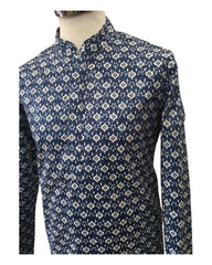 Navy Blue - Digital Print Cotton Men's Churidar Kurta Set  -  YD2312 KJ 0623