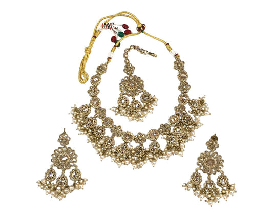Gold - Antique Gold Finish Choker Necklace set - Bollywood - Weddings - KAJ964 VY 0523