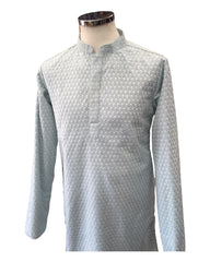 Light Blue - Rich Lucknowi Cotton Men's Churidar Kurta Set  -  YD2308 KH 0623