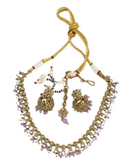 Lilac - Antique Gold Finish Choker Necklace set - Bollywood - Weddings - HB965 H 0523