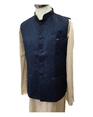 Navy Blue - Self Brocade Indian Mens Waistcoat / Bandi - Bollywood - CS2303 KT 0523