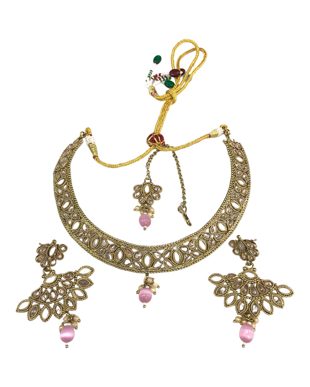 Pink - Antique Gold Finish Choker Necklace set - Bollywood - Weddings -DAJ273 C 0523