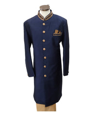 Raw Silky Navy Blue Sherwani with Hand Embroidery - YD2304 RV 0523