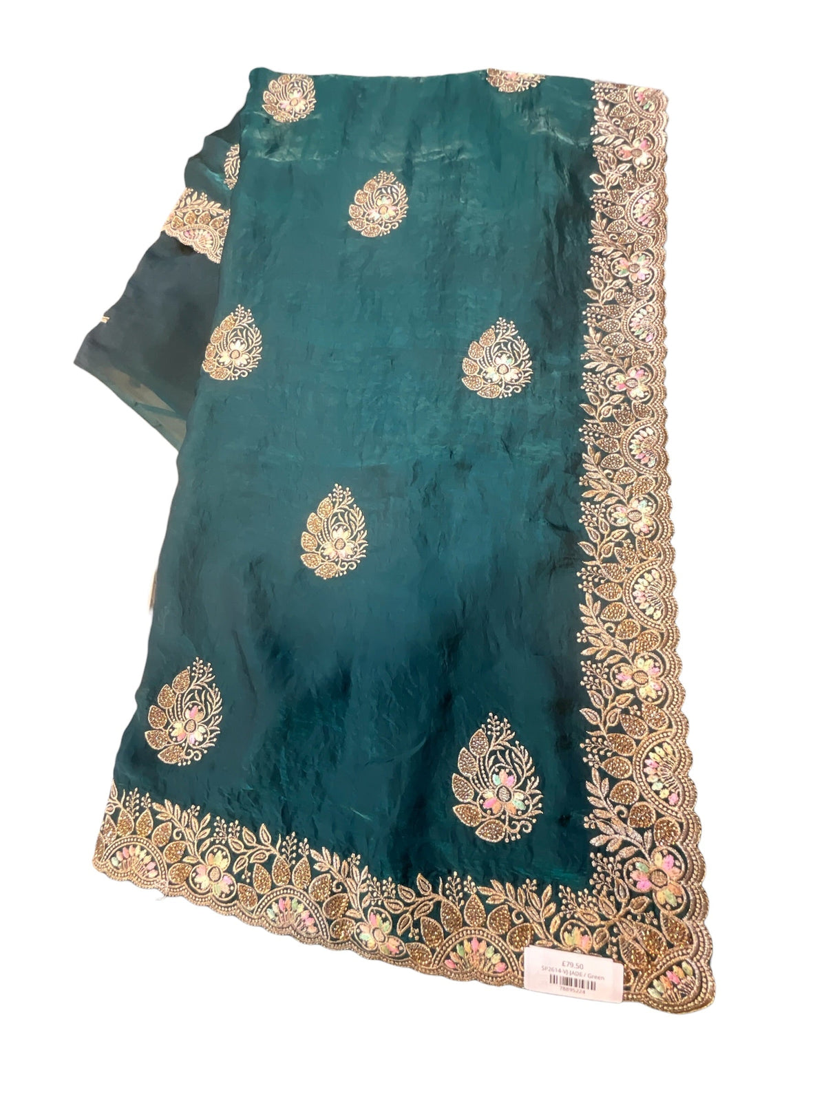 Jade Green - Saree with Thread / Stone Work and Blouse Piece - UK stock - 24hr Dispatch - SP2614 VJ - Prachy Creations