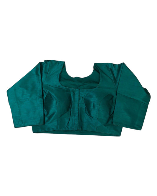 Jade Green - Silky Saree blouse with cups, Long Sleeves, High Back - 38" - UK Stock - Quick Delivery - RNK - R231F-A - Prachy Creations
