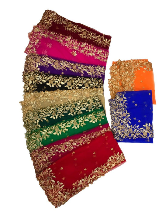 Ladies Net Dupatta / Scarf with Gold Embroidered Border - Mix N Match - ASM2301 Pp0723 - Prachy Creations