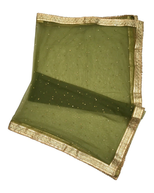 Large Soft Net Dupatta with Gold Beaded Border - Mix N Match - HSK2307 RP 1023 - Prachy Creations