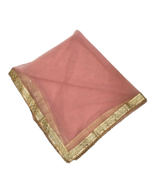 Large Soft Net Dupatta with Gold Beaded Border - Mix N Match - HSK2307 RP 1023 - Prachy Creations