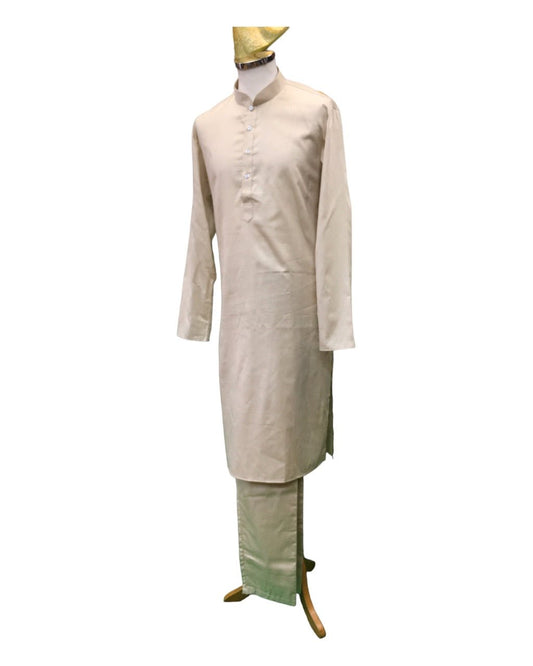 Leather Cotton Mens Indian Kurta set in Beige - for Sangeet, Mehndi, Eid Celebration (with smart trousers) - Prachy Creations